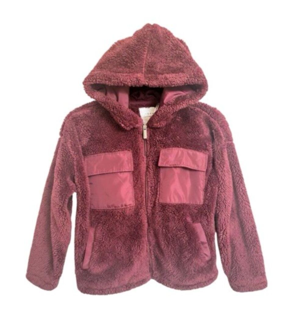H by Habitual Girls M 10/12 Burgundy Maroon Sherpa Fleece Hooded Jacket